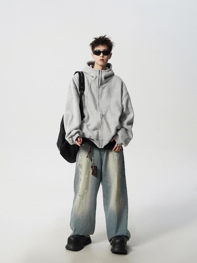 Versatile Plus Size Deconstructed Hoodie: Men's Trendy High Street Winter Sweatshirt