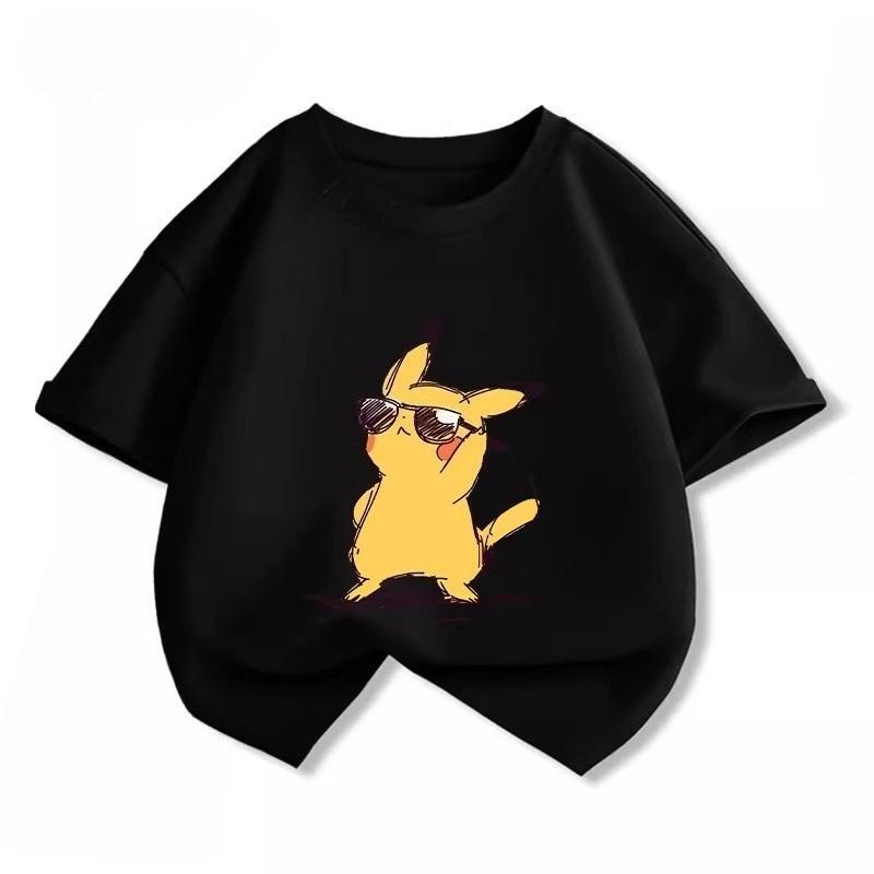 Potdemiel Summer New Pikachu Print Children's Pure Cotton T-Shirt, Boys and Girls, Comfortable and Breathable Children's T-Shirt