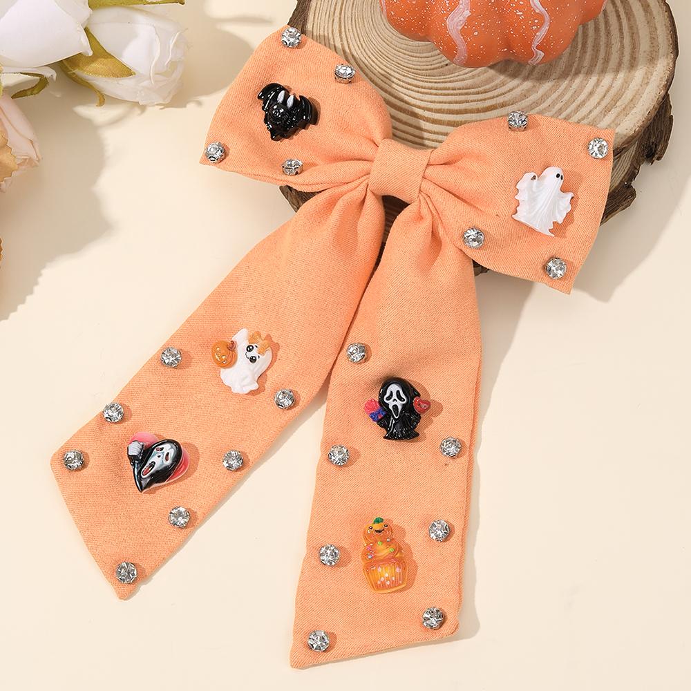 Halloween Bow Hair Clips Cartoon Ghost Bat Hairpins Pumpkin Rhinestone Barrette Girls Children Gothic Headdress Hair Accessories
