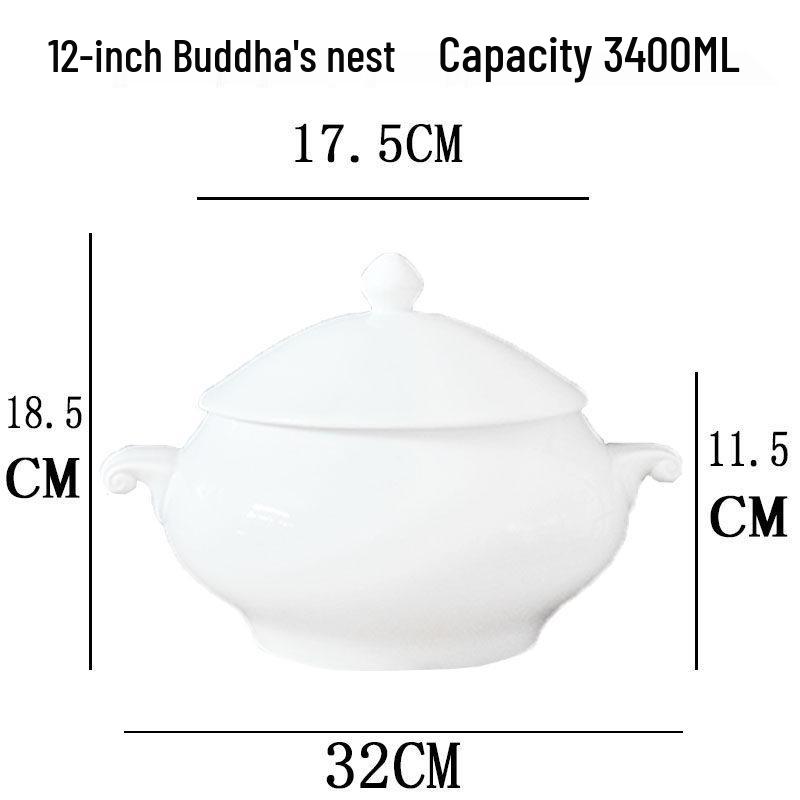 Ceramic Stew Pot with Lid - Extra Large Double-Earred Soup Pot for Birds Nest and Buddha Jumps Over the Wall Soup