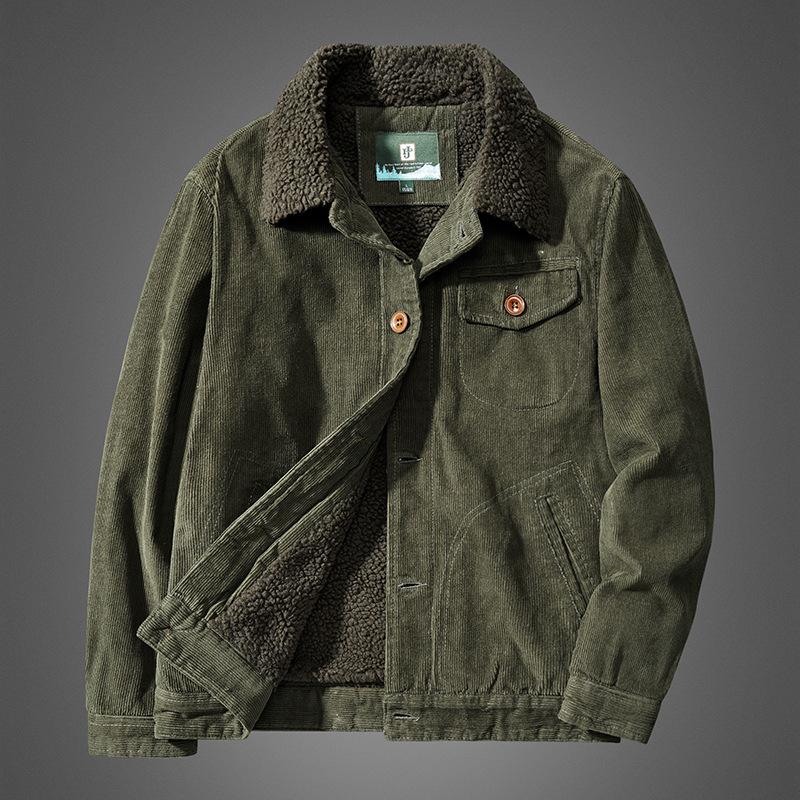 Men's Warm Corduroy Workwear Jacket, Plus Velvet Thickened, Winter Dad's Coat