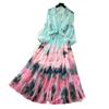 Gentle wind tie-dye gradual change printing temperament dress women's autumn long-sleeved waist A-shaped skirt vacation style commuter skirt