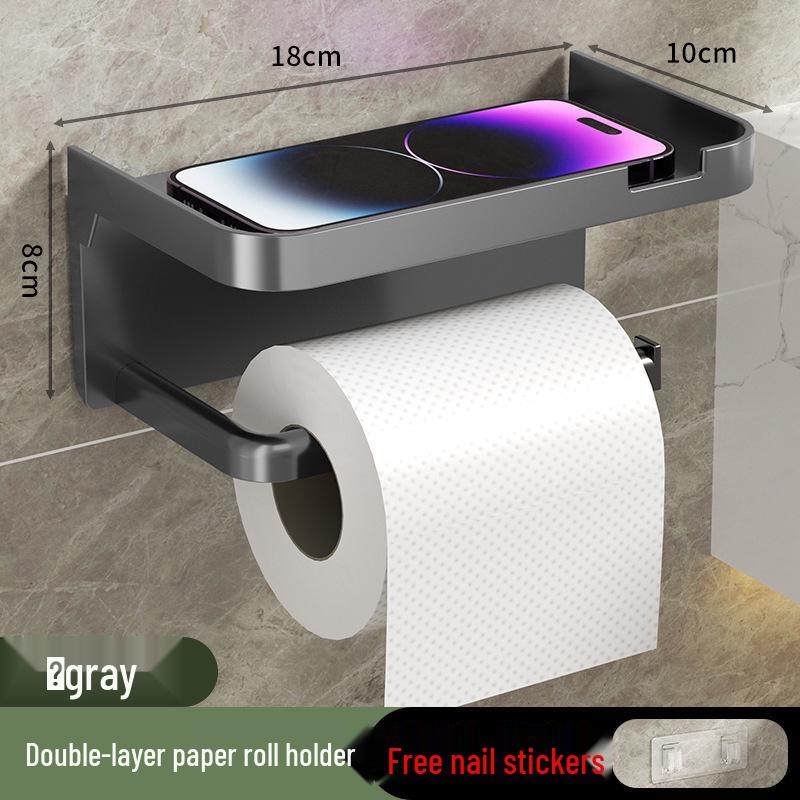 Wall-Mounted No-Drill Bathroom Tissue Holder & Mobile Phone Rack