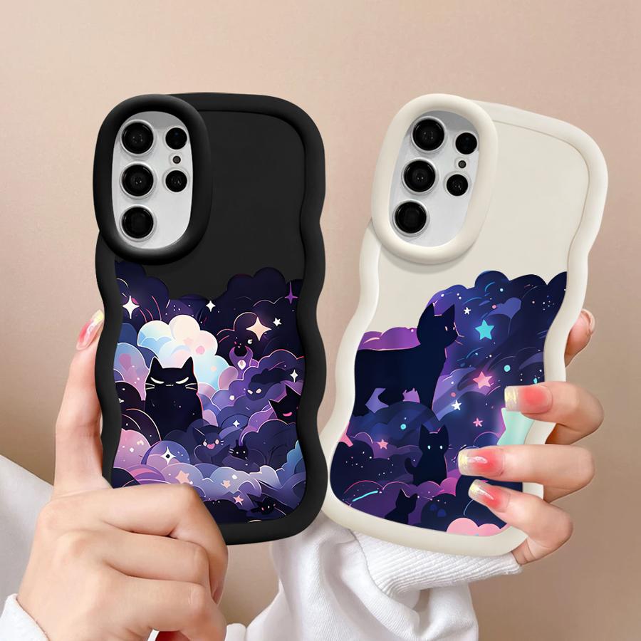 Case for Samsung Galaxy A26 S24 S25 S21 S23 Plus A25 S22 Ultra S20 FE Soft Phone Cover A55 A35 A34 A54 A36 A24 Black Cat Starry