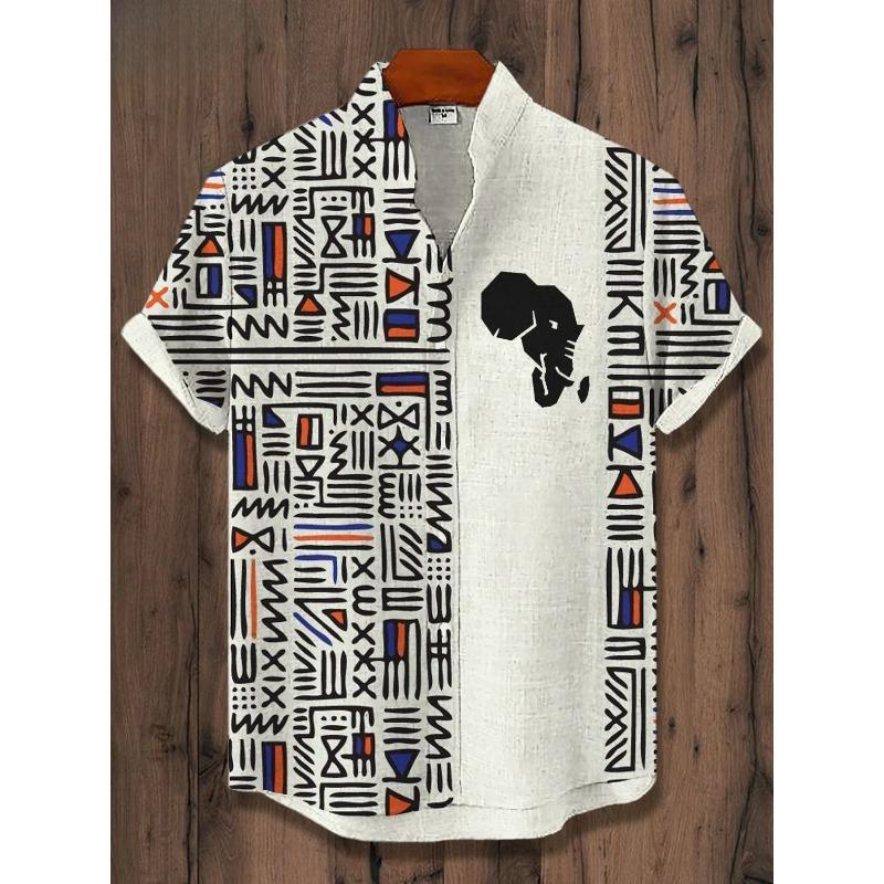 2026 Vintage African Style Men's Retro Ethnic Tribal Short Sleeve Shirts Tops Fashion Casual Streetwear Men's Shirts