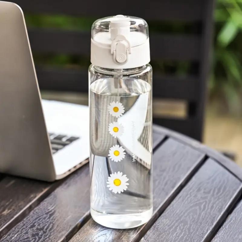 Portable Convenience Large Capacity Cherry Blossom Water Bottle  with Secure Lid & Carrying Rope, High-Quality PC Material