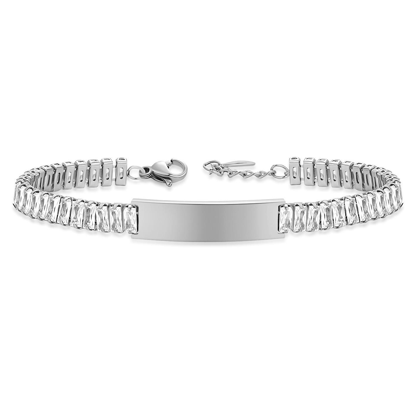 9MM Stainless Steel Engravable Zircon Couple Bracelet