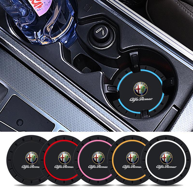 2 Pezzi Portabicchieri per Auto Sottobicchieri Antiscivolo Tappetini Accessori Interni Auto Per Alfa Romeo Giulia 159 147 Stelvio Giulietta 156 GT 166