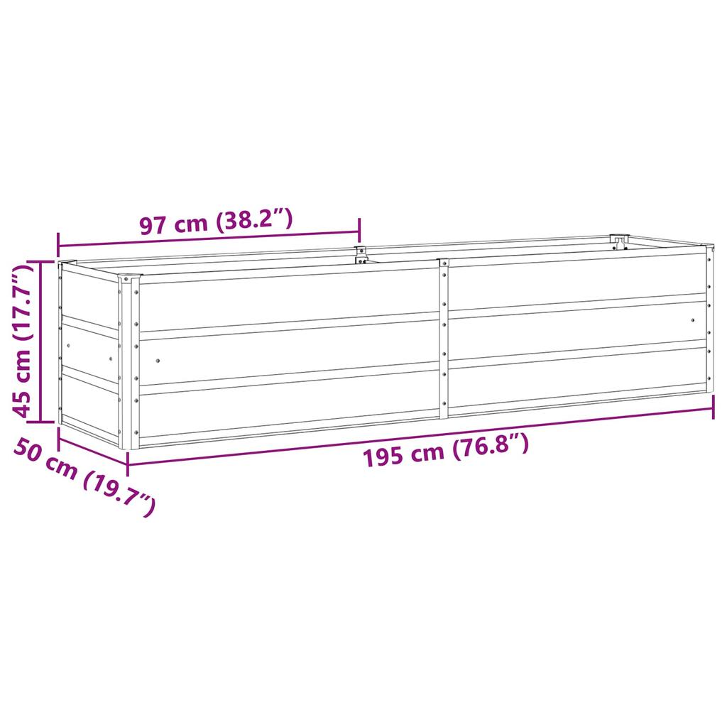 Planting Trough Light Grey 195 X 50 X 45 Cm Galvanized Steel
