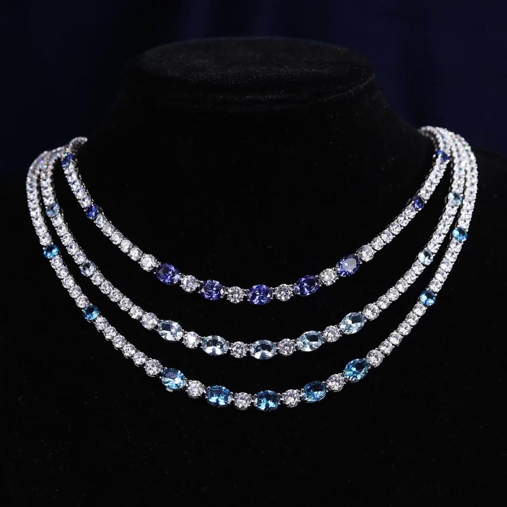 FANCIME Colar de Tênis com Água-marinha e Março e Prata Um presente perfeito para ou qualquer especial Embalagem de presente Zircônia Feminina, Pedra de Nascimento, S925.