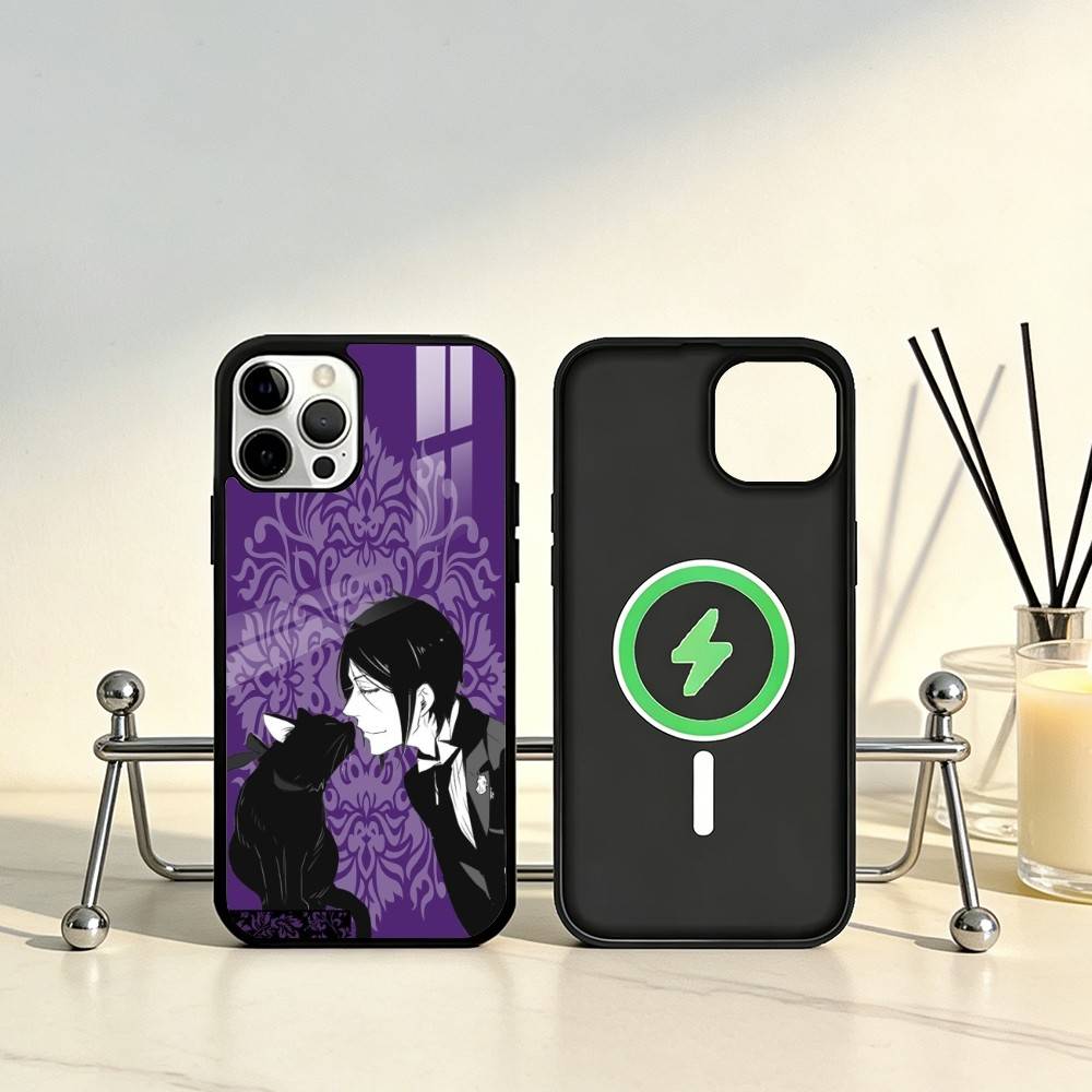 Black Anime B-ButlerS Phone Case For iPhone17,16,15,14,13,12,11 Plus,Pro Max Magnetic For Magsafe Wireless Charging