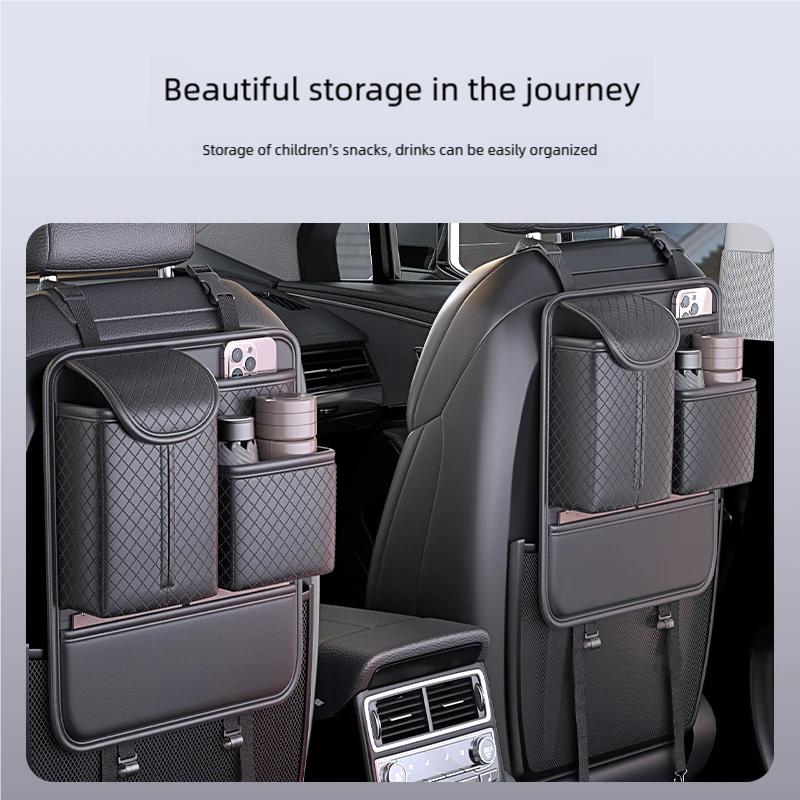 Quilted Car Seat Back Organizer Storage Bag High Capacity Multi Pocket Tissue Box Holder Automotive System