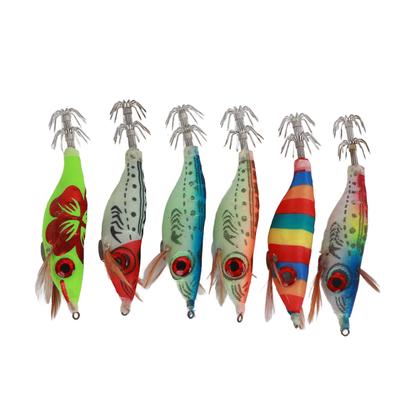 6 STÜCKE 10cm Hartes Angelköder Künstliches Holz Garnelenköder mit Oktopus Tintenfisch Kalmar Haken