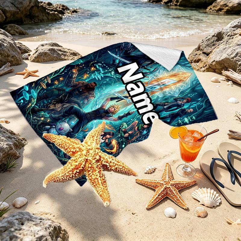 Custom Name Personalized Final Fantasy Print Beach Towel, for Trip Camping Beach Party Home Decor, Birthday Gift for Family & Friends