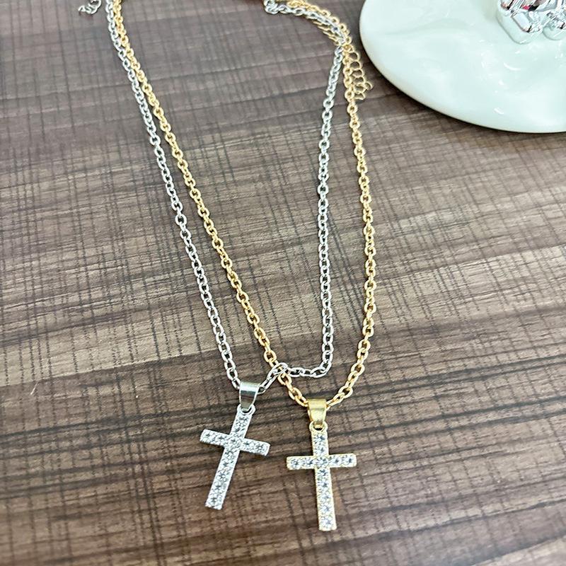 

Fashion Female Cross Necklace for Friend Golden Copper Color Crystal Collar Zircon Trendy Neck Zircon Dropshipping
