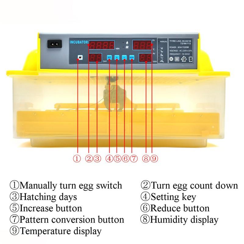 80W Digital Automatic 56 Eggs Turner Incubator Chicken Hatching Machine Temperature