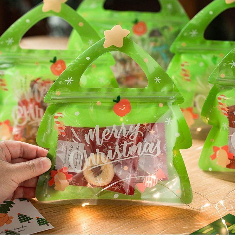 10Pcs Christmas Candy Cookie Zipper Bags Xmas Tree Santa Sweets Gift Packaging Bag Christmas Party Decoration Supplies New Year
