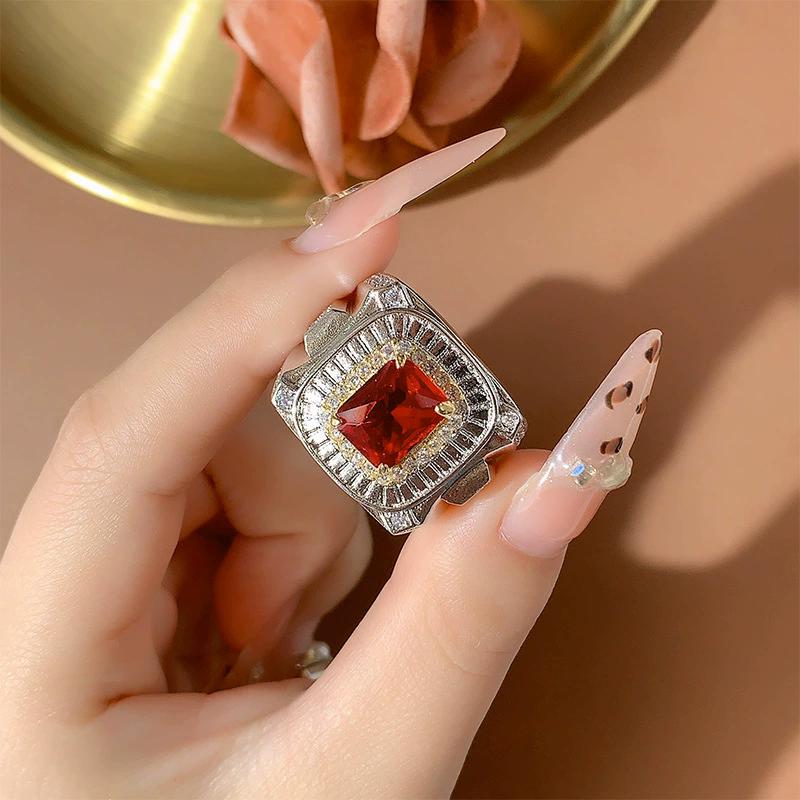 Luxury Red Brilliant Cubic Zirconia Wedding Ring for Gift Female Men Elegant 25 Sterling Silver  Accessories Statement