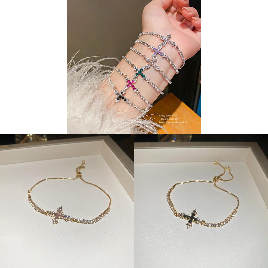 Cross Charm Adjustable Bracelet With Cubic Zirconia For Stylish Womens Accessories
