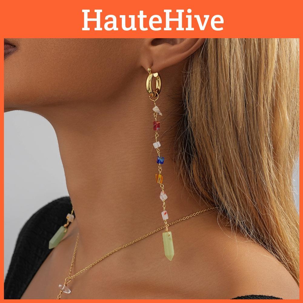 Geometric Natural Exquisite Stone Earrings With Trendy Chain Elements For Women Fashionforward