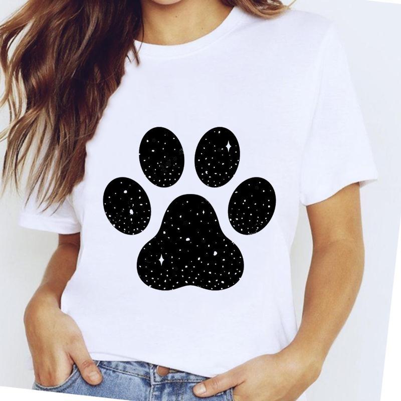 Women Printing Short Sleeve T-shirt  Paw Dog Pet  Casual Fashion Clothes  T Tee Top Print  Female Clothing Graphic T-shirt