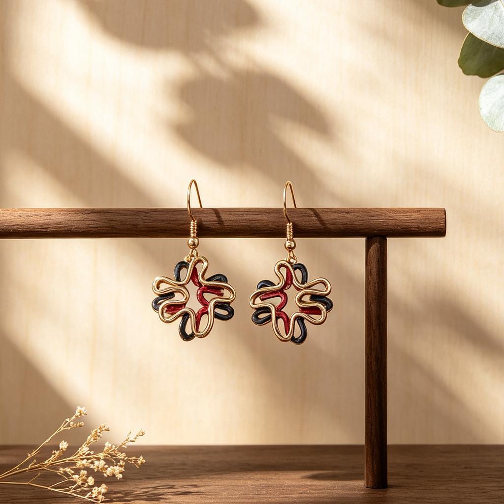 Explosive hollow flower enamel color earrings European and American style line winding earrings commuting versatile light luxury earrings