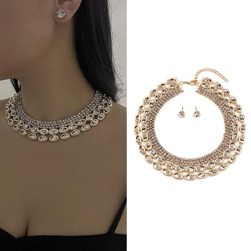 Imitationsperlen-Halskette Ohrring-Set Exquisite Schlüsselbeinkette Mehrlagiges Schmuckset Bankett