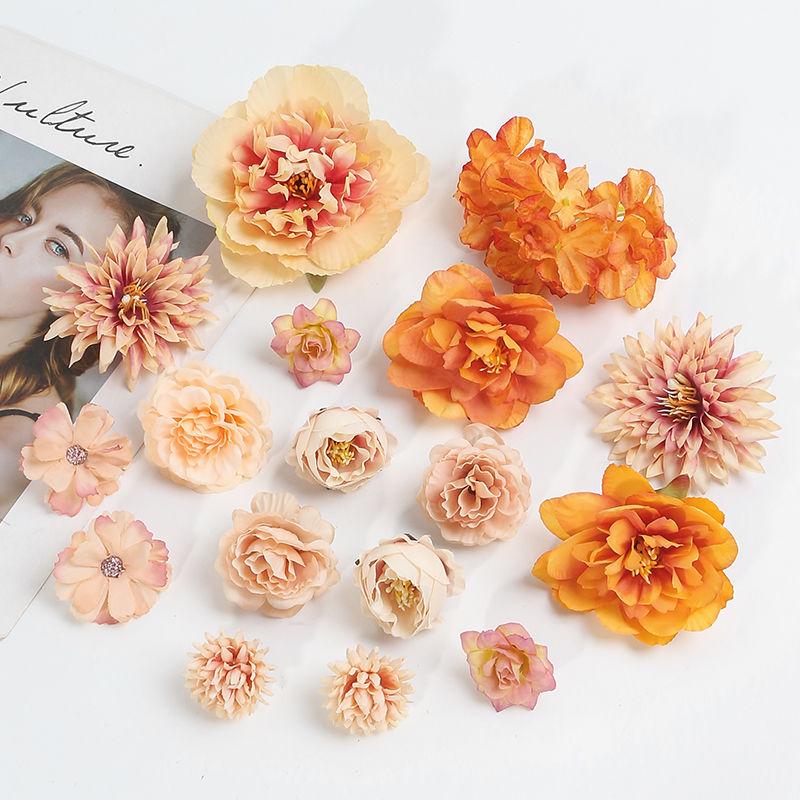 Orange Series Silk Artificial Flowers for DIY Headdress, Clothing Accessories, and Decorative Straw Hat Embellishments.