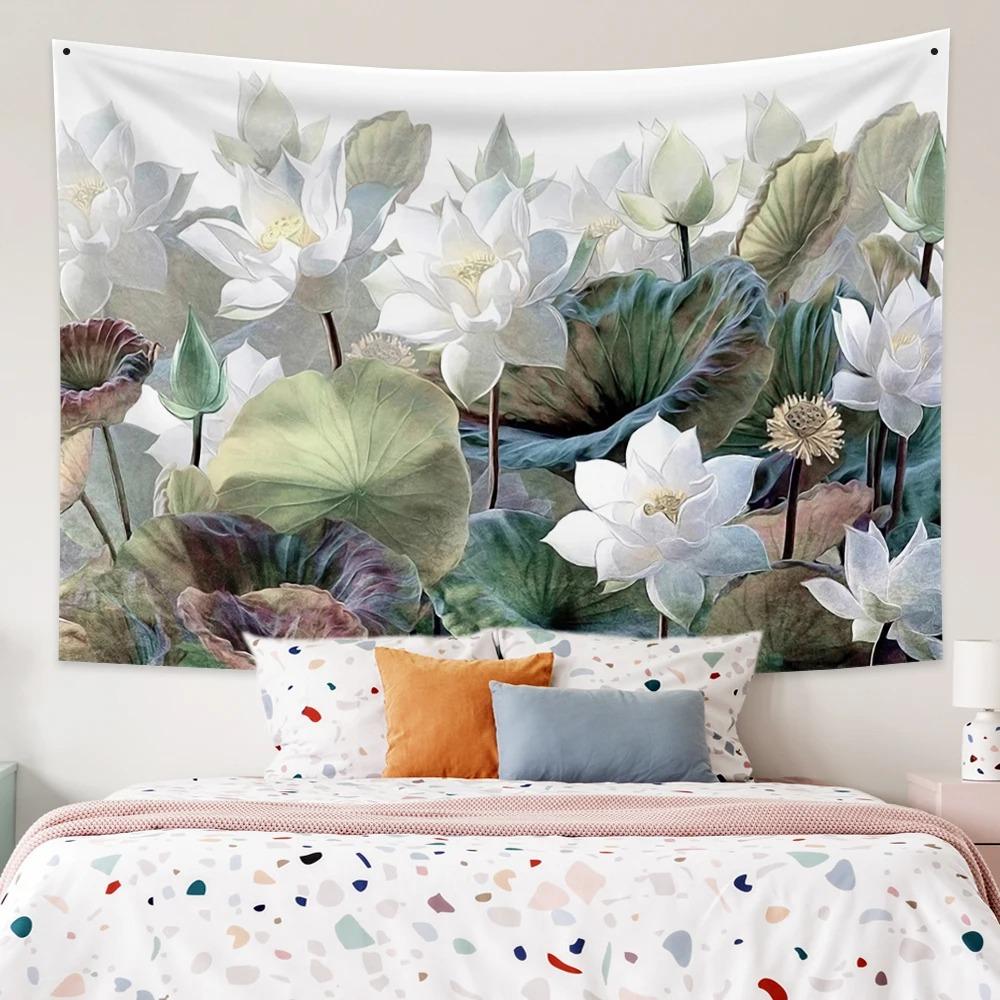 Lotus Forest Tapestry Bohemian Bedroom Waterfall Pattern Background Cloth Home Decor Living Room Wall Hanging Cloth
