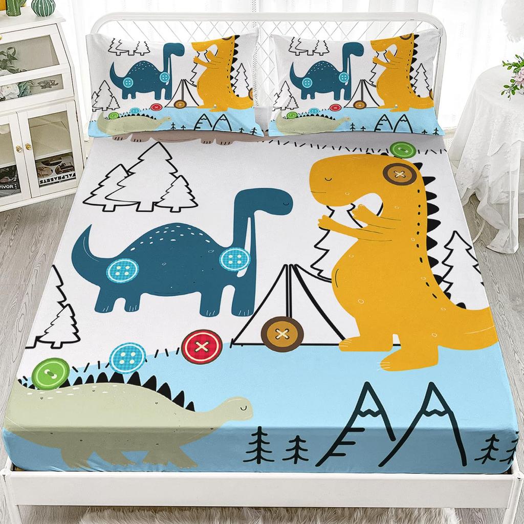 Cute Cartoon Dinosaur Pattern Mattress Three-Piece Digital Printing Cute Dinosaur Bedding Set