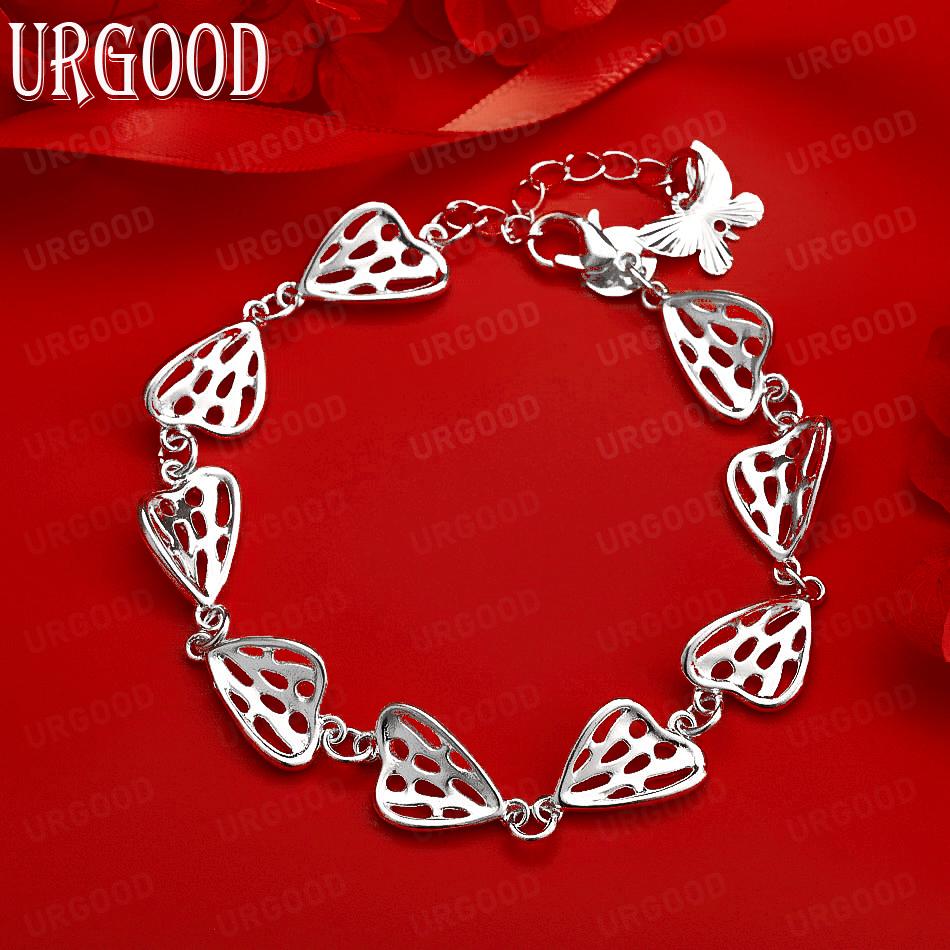 925 Sterling Silver Heart-Shaped Bracelet Fashion Jewelry 20CM