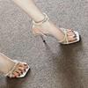 Fashion Women Sandals Casual Anti-slip 2025 Buckle Ankle-wrap Party Sandals Women Crystal Narrow Strap Fashion Thin Heels Shoes Female