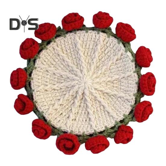 Gehäkelter Rosenstrauß-Untersetzer, hitzebeständig, DIY, handgefertigt, strickend, Blumen, Kaffeetasse, Tassenmatte, Küchenarbeitsplatte, Tisch, Schreibtisch-Dekoration