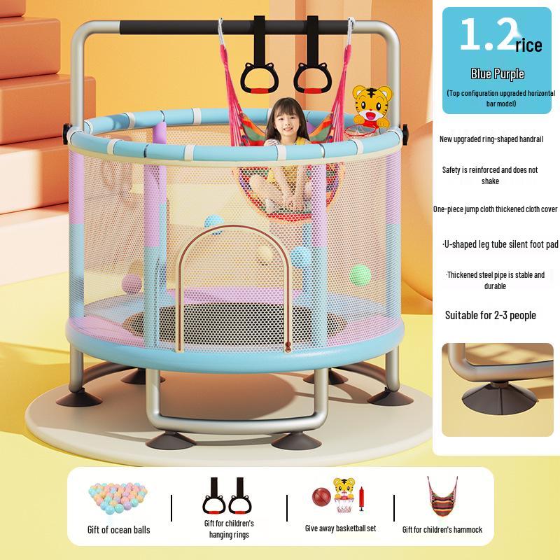 Children's Indoor Trampoline & Swing Set with Anti-Tip Safety Bar