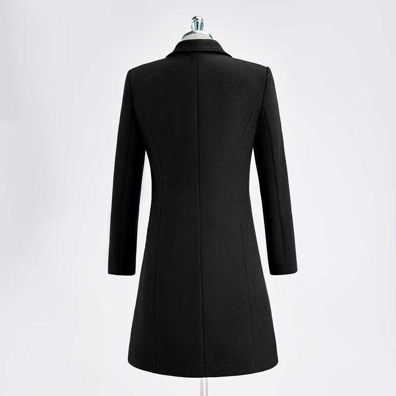Teluoman Black Padded Mid-Length Wool Blend Workwear Coat