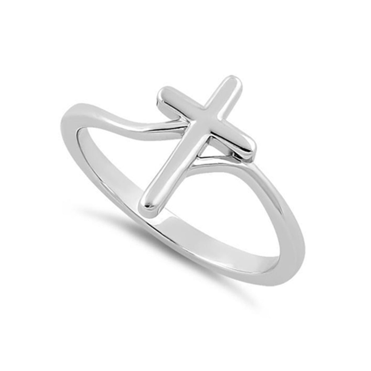 925 Sterling Silver Christian Cross Women Ring 7 белый