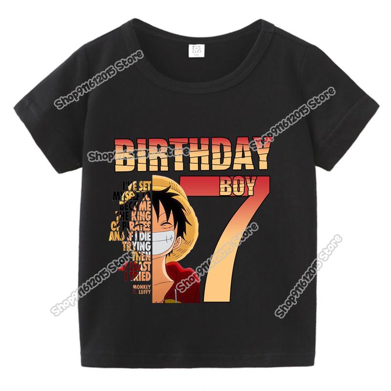 Anime One Piece Boy Number T Shirt Luffy Birthday Clothes Children Short Sleeve Tee Shirts Cartoon Print Summer Toddler Tops