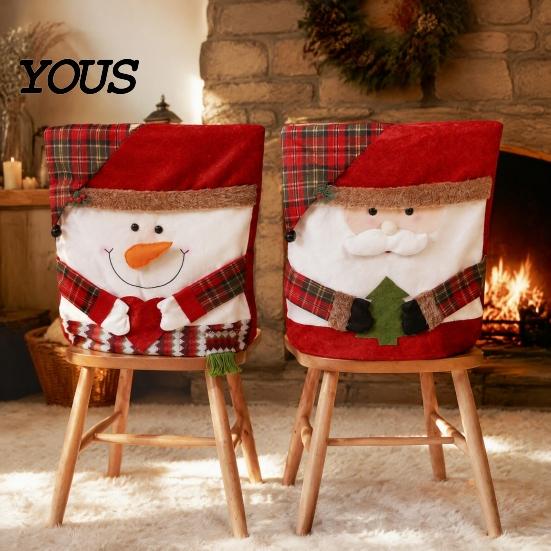 Festive Table Decor for Christmas Dining Chair Cover, Washable Seat Protector, Santa Snowman Covers Deer Slipcover Home Holiday Party Decorations