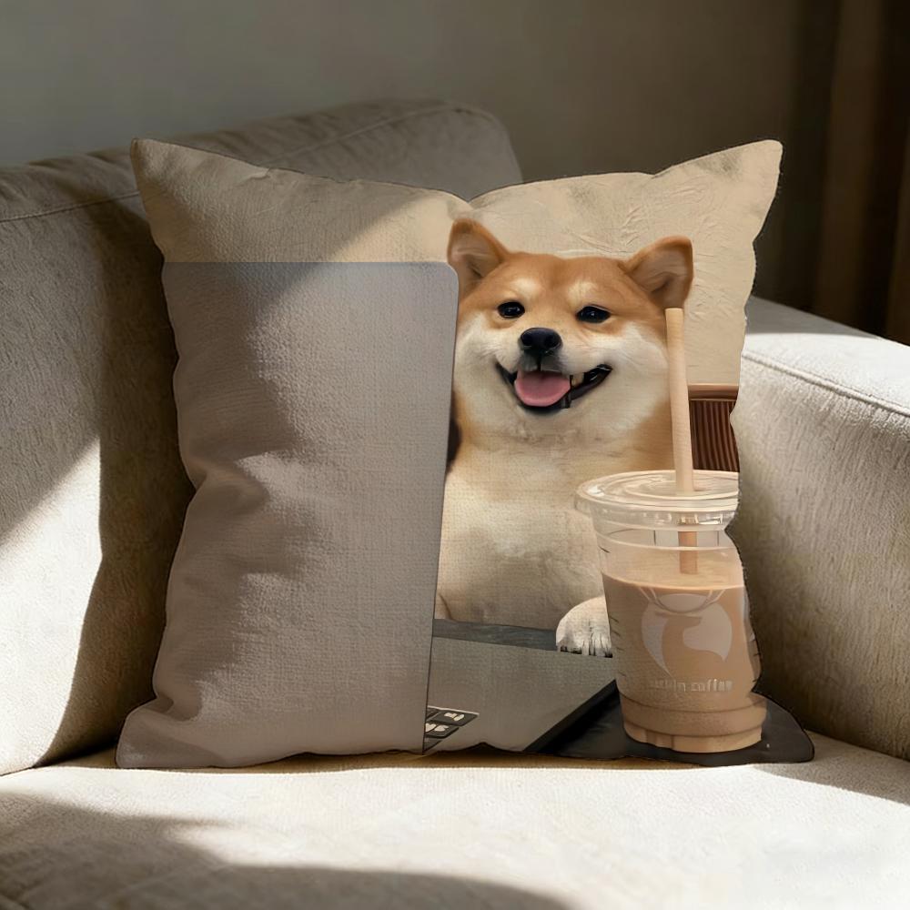 Federa per Cuscino Shiba Inu Carino Copricuscini in Lino Copertura per Divano Soggiorno Panca Patio Pavimento Decorazioni per la Casa in Lino