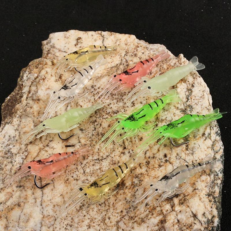 15Pcs Pvc Shrimp Lures Multicolor Soft Luminous Shrimp Bait Set Fishing Lure With Sharp Hook