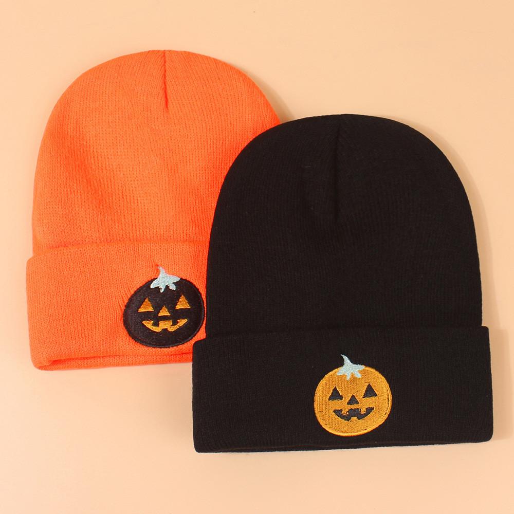 2023 New Halloween Hat Winter Ins Knitted Wool Hat Pumpkin Ghost Face Hat Female