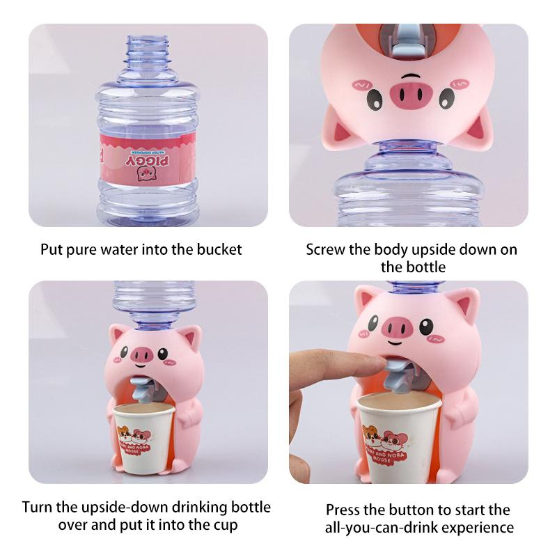 Mini Vanndispenser for Barn Barn Gave Søt Kaldt/Varmt Vann Juice Melk Drikke Fontene Simulering Tegneserie Gris Kjøkken Leke