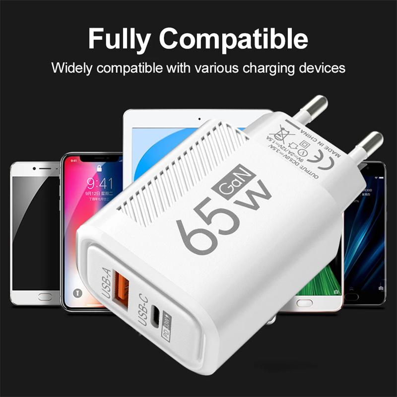 USB PD Charger 65W Plug Type C Fast Charging Phone GaN Charger Adapter EU/US for iPhone 16 15 Pro Max Samsung Phone Accessories