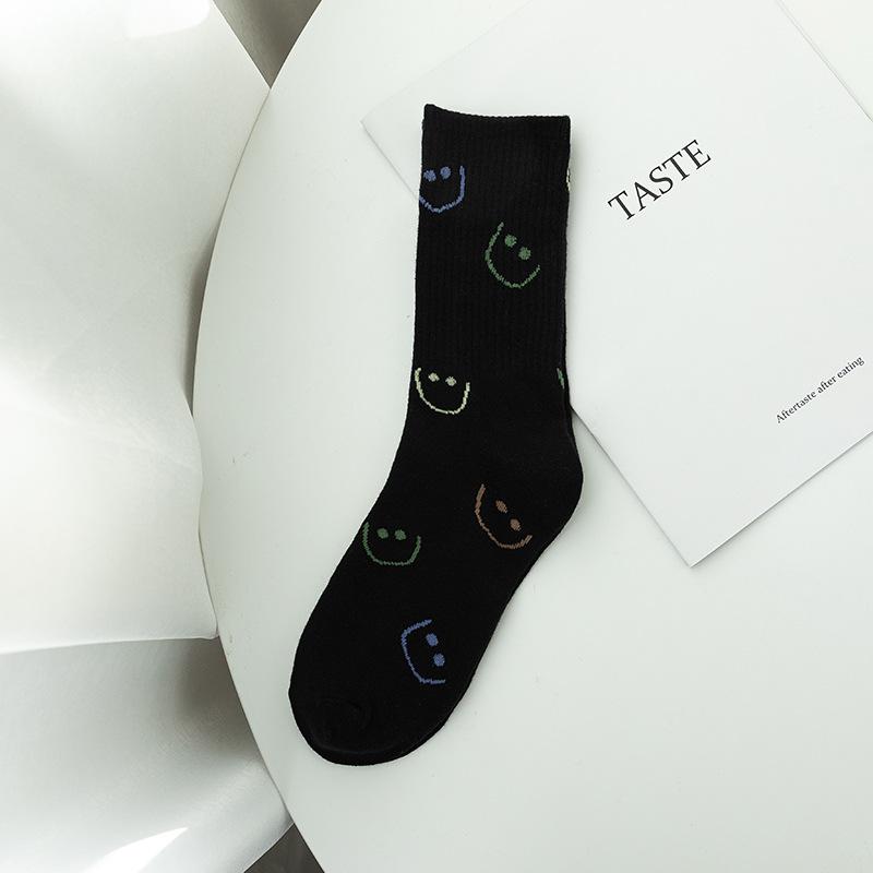 

Женские хлопковые носки до середины икры со смайликом - Черно-белые, Трендовый японский стиль для осени/зимы, Спортивная одежда для пары One Size (35-40)
