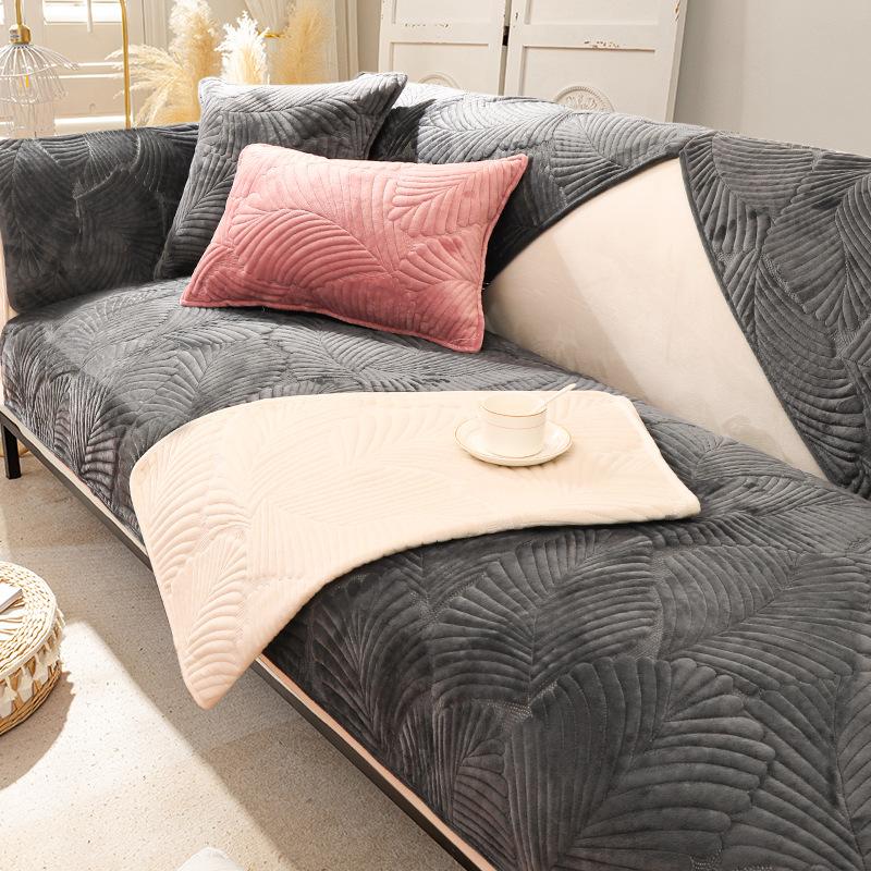 Sofa Cushion Winter Thickened Short Plush Non-Slip Leather Cushion Flannel Winter Style Sets Cover Cloth