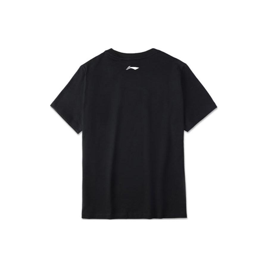 Li-Ning Letter Round Neck Versatile Thin Loose Short Sleeve Drop Shoulder T-Shirt Unisex T-Shirt Black AHSU869-1