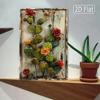 Vintage Metal Wall Art Rustic Tin Sign Cactus Flower Retro Decor