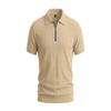 Men Solid Vertical Stripe Half Zip Turn Down Collar Short Sleeve Casual Large Size Polo T Shirt