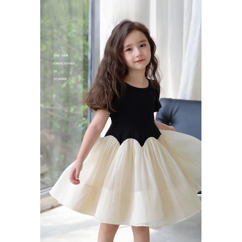 

Летнее платье-принцесса для девочек с цветовыми блоками и пышными рукавами 140