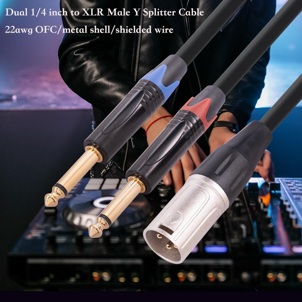 TS Mono Plug Y Splitter Cable Microphone Splitter Cable  for Microphones